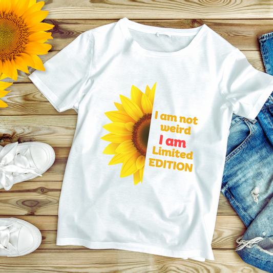 "I'm Not Weird, I'm a Limited Edition" t-shirt with a beautiful sunflower design. Unisex Jersey Short Sleeve Tee